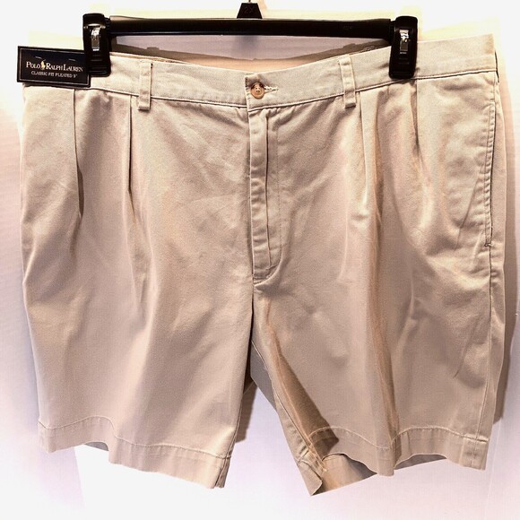 Polo Ralph Lauren Chino Shorts Mens 40 Khaki Pleated Front Golf Casual Pockets - Picture 1 of 8